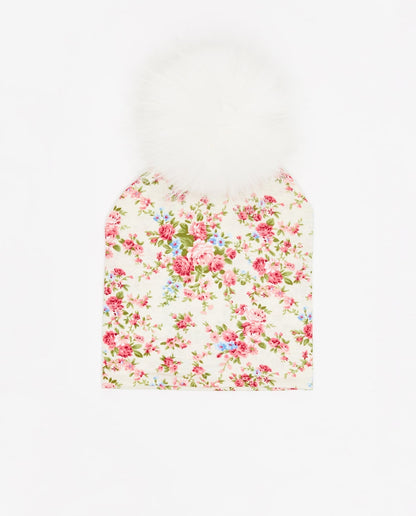 Cotton Beanie Floral Crème