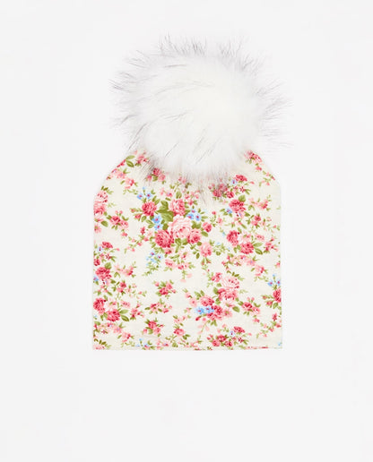 Cotton Beanie Floral Crème