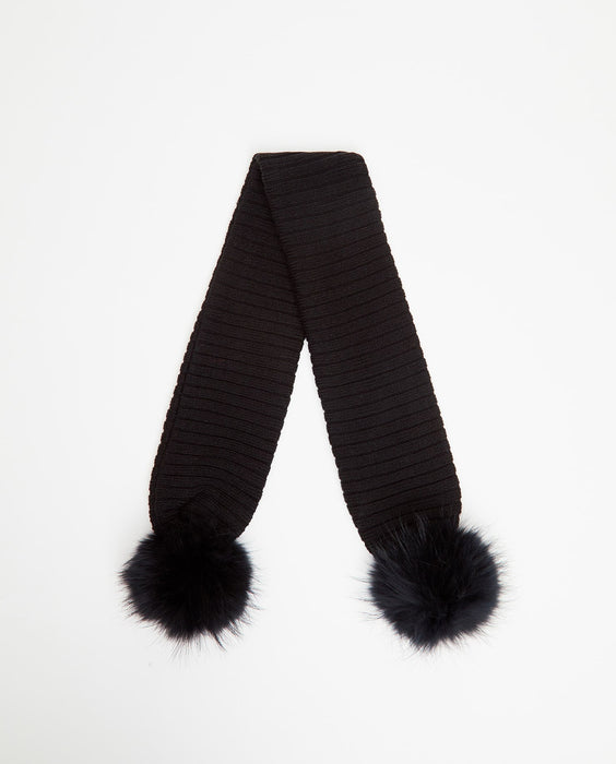 Foulard Enfant Doublé à Pompons  | Kid Knit Scarf with Poms NOIR - Mpompon