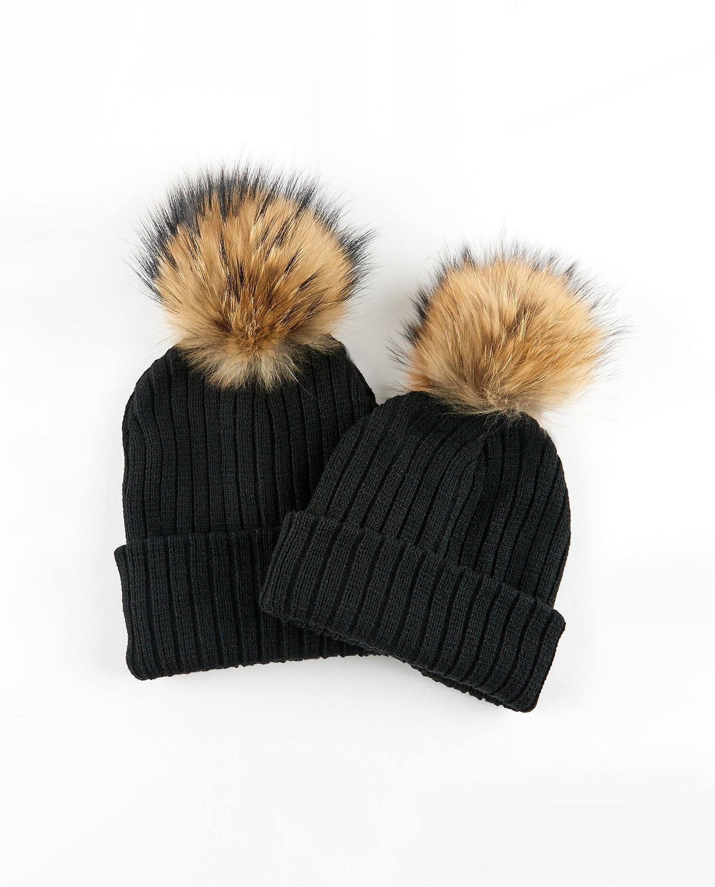 DUO Tuques Adulte et Enfant Doublée | Adult and Kid Knit Beanie NOIR - Mpompon