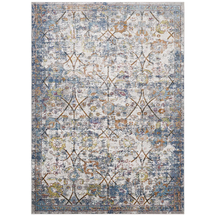 Minu Distressed Floral Lattice Area Rug