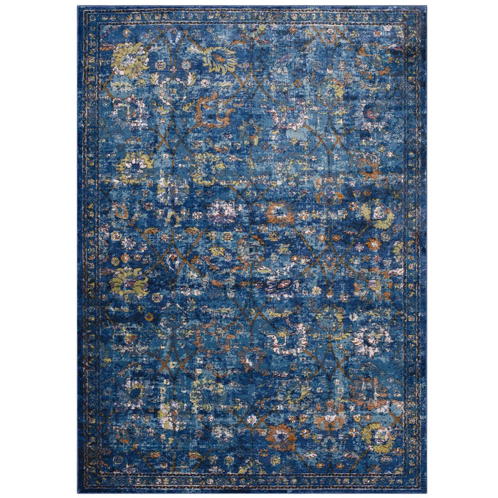 Minu Distressed Floral Lattice Area Rug