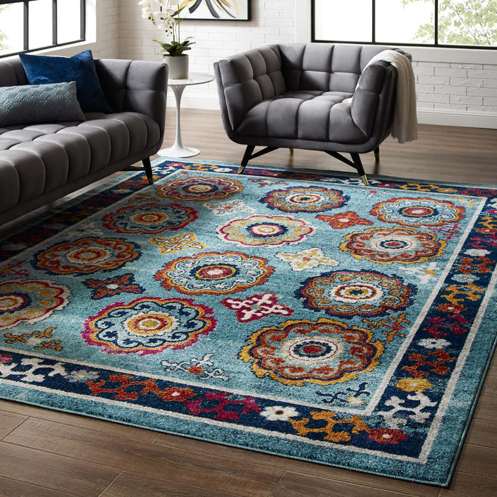 Entourage Odile Distressed Floral Moroccan Trellis Area Rug