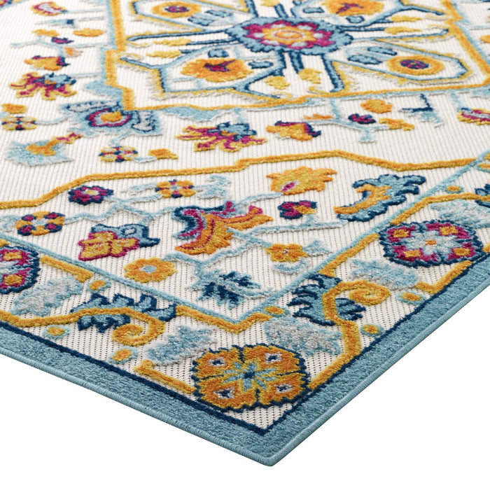 Reflect Freesia Distressed Floral Vintage Medallion Indoor and Outdoor Area Rug