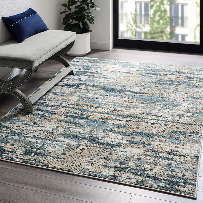 Tribute Eisley Rustic Distressed Transitional Diamond Lattice Area Rug