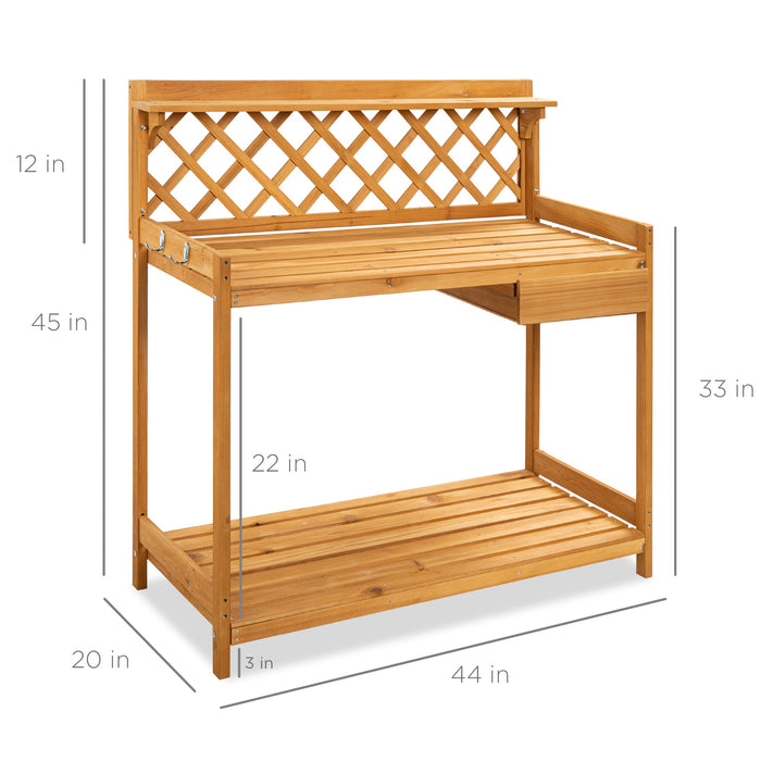 Wooden Garden Potting Bench Workstation w/ Cabinet Drawer, Open Shelf