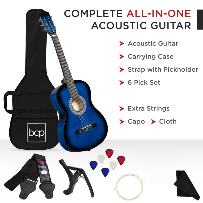 Beginner Acoustic Guitar Set w/ Case, Strap, Strings - 38in