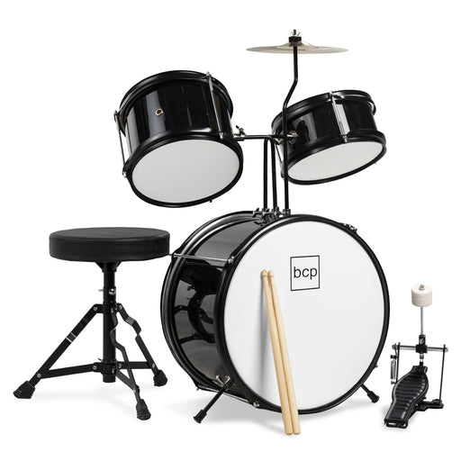 Kids Beginner 3-Piece Drum, Musical Instrument Set w/ Sticks, Stool, Pedal