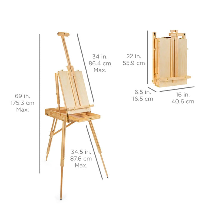 Chevalet français portable en bois avec kit pour débutants de 32 pièces