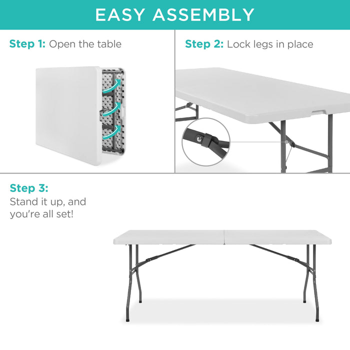 Portable Folding Plastic Dining Table w/ Handle, Lock - 6ft