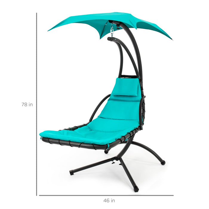 Hanging Curved Chaise Lounge Chair w/ Built-In Pillow, Removable Canopy