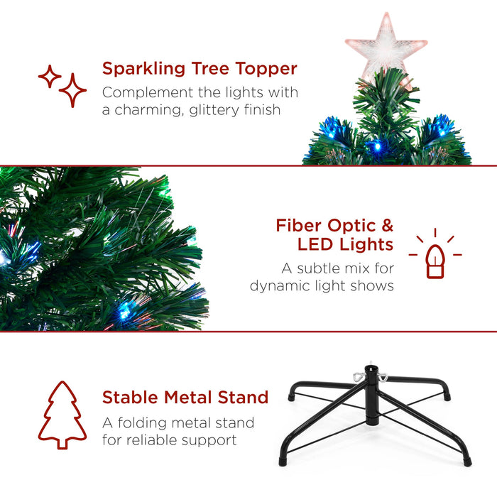 Sapin de Noël en fibre optique pré-éclairé avec lumières multicolores et LED