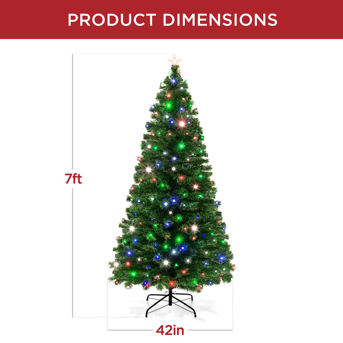 Sapin de Noël en fibre optique pré-éclairé avec lumières multicolores et LED