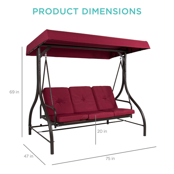 3-Seat Outdoor Canopy Swing Glider Furniture w/ Converting Flatbed Backrest