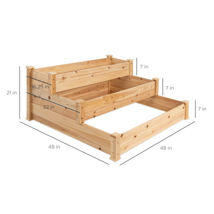 3-Tier Raised Fir Wood Garden Bed Planter w/ Stackable & Flat Setup