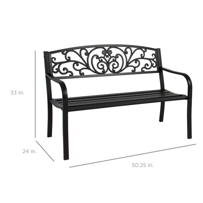 Steel Bench for Outdoor, Patio, Garden w/ Floral Design - 50in