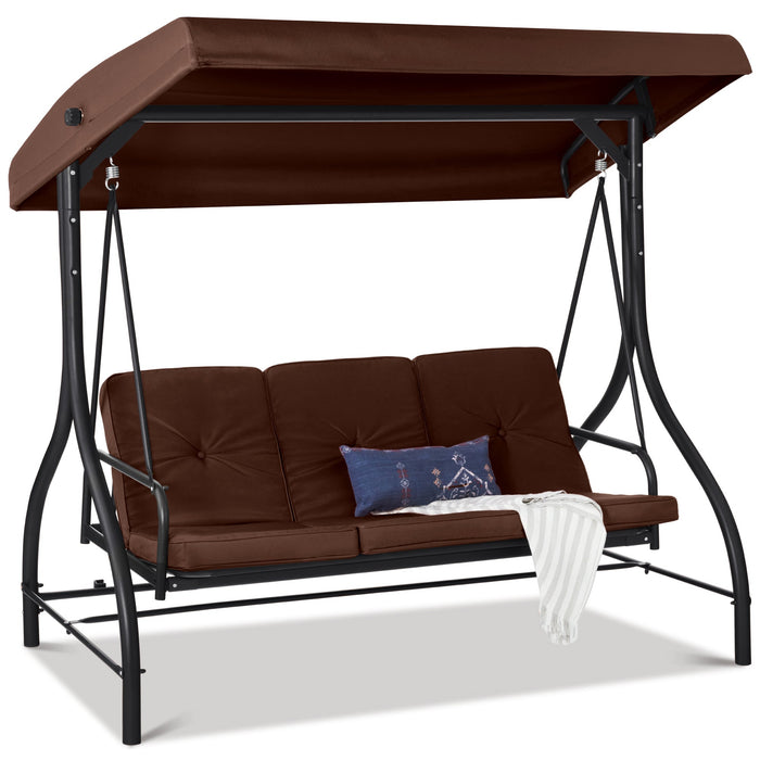 3-Seat Outdoor Canopy Swing Glider Furniture w/ Converting Flatbed Backrest