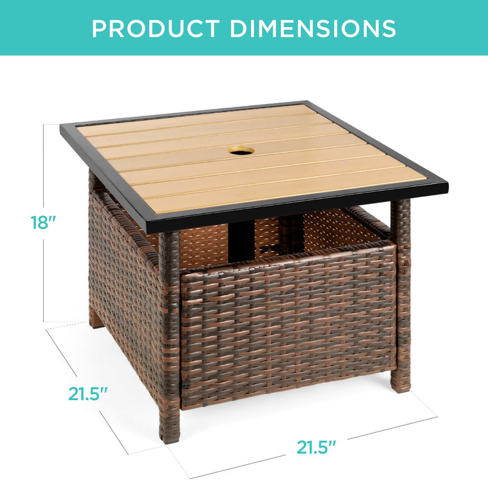 Outdoor Wicker Patio Side Table Accent Furniture w/ Umbrella Hole