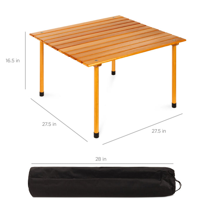 Foldable Indoor Outdoor Wooden Table w/ Carrying Case - 28x28in