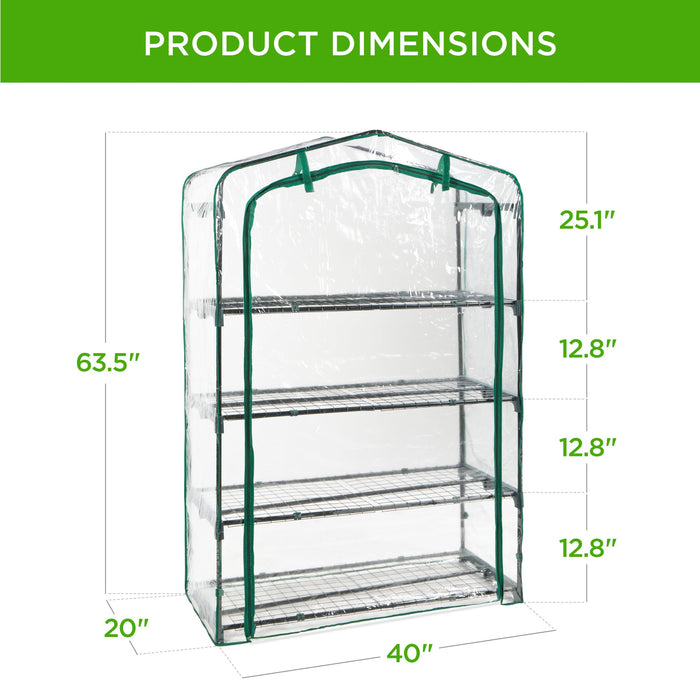 4-Tier Mini Portable Indoor Outdoor Greenhouse w/ Steel Shelves - 40in