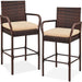 Set of 2 Indoor Outdoor Wicker Bar Stools w/ Cushion, Footrests, Armrests