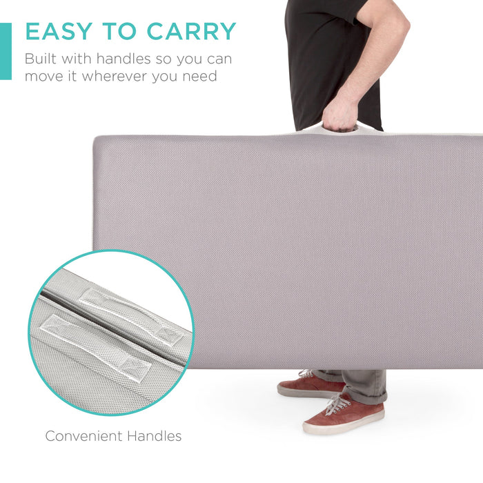 Folding Portable Gray Mattress Topper w/ Plush Foam - 4in