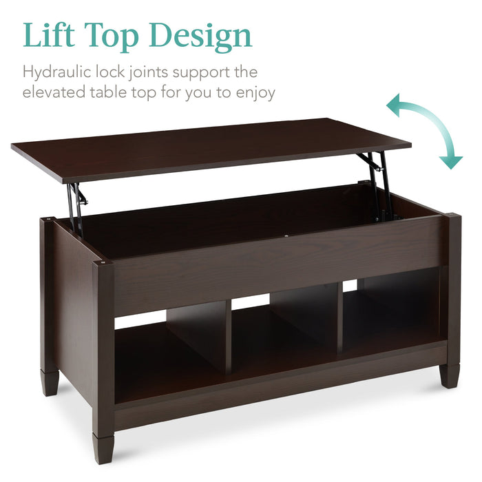 Multifunctional Lift Top Coffee Table w/ Hidden Storage, 3 Cubbies