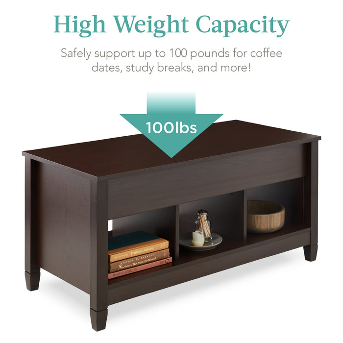 Multifunctional Lift Top Coffee Table w/ Hidden Storage, 3 Cubbies