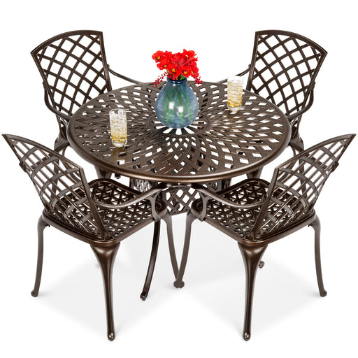 5-Piece All-Weather Cast Aluminum Patio Dining Set w/ 4 Chairs