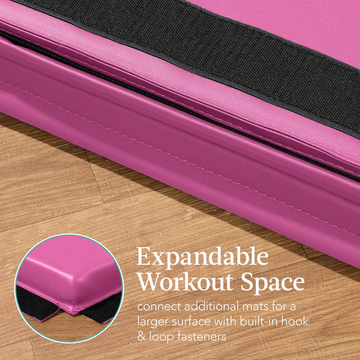 Folding Exercise Fitness Workout Gym Floor Mat w/ Handles