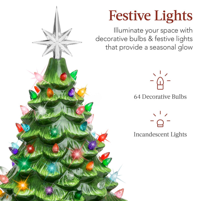 Pre-Lit Ceramic Tabletop Christmas Tree with Lights- 15in