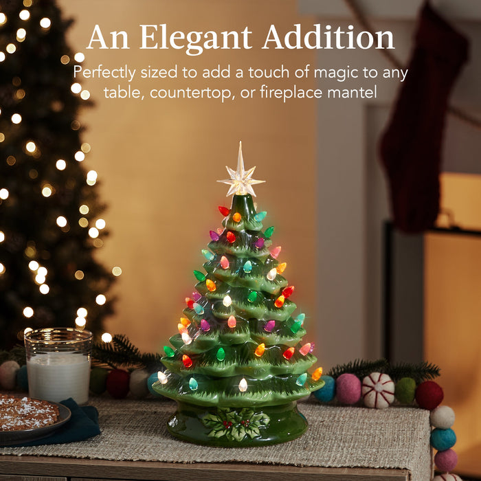 Pre-Lit Ceramic Tabletop Christmas Tree with Lights- 15in