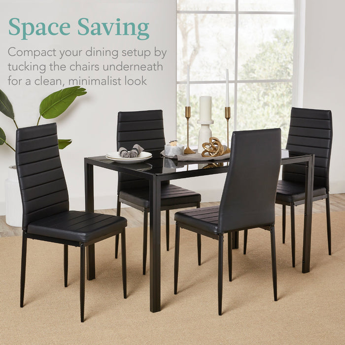 5-Piece Dining Table Set w/ Glass Top, Leather Chairs