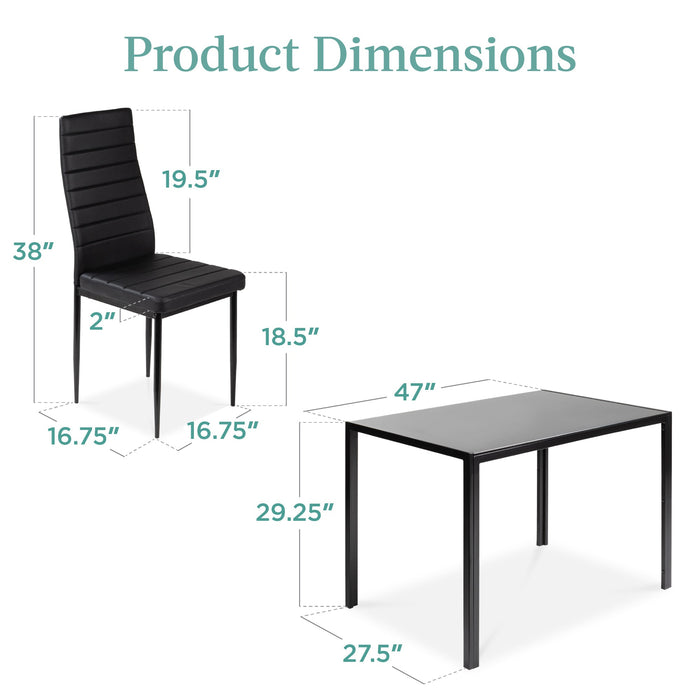 5-Piece Dining Table Set w/ Glass Top, Leather Chairs