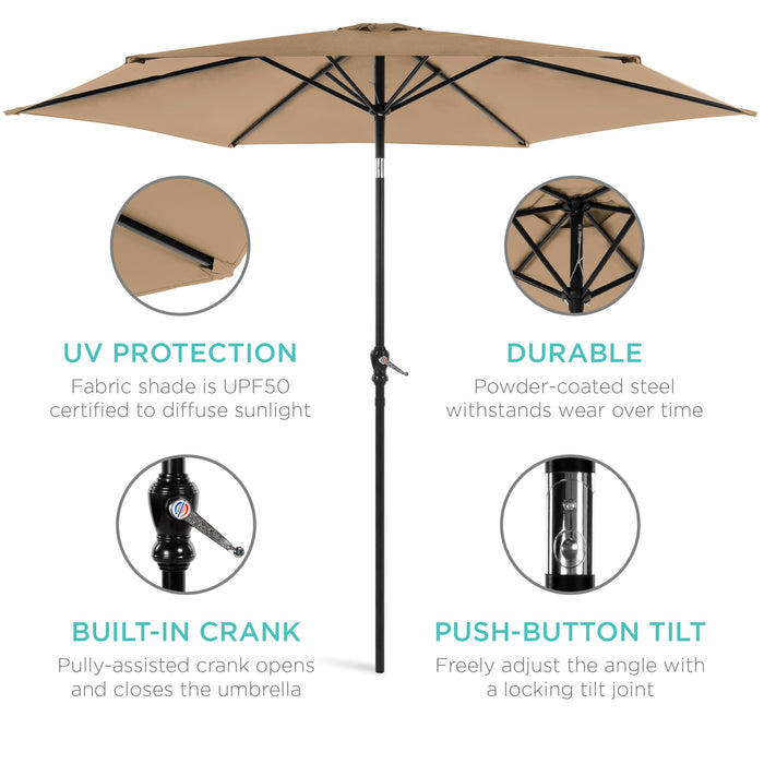 Outdoor Steel Market Patio Umbrella Decoration w/ Tilt, Crank Lift - 10ft