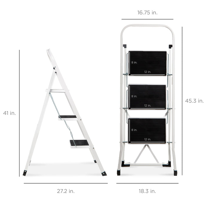 3-Step Portable Folding Step Ladder w/ Non-Slip Feet, 330lb Capacity