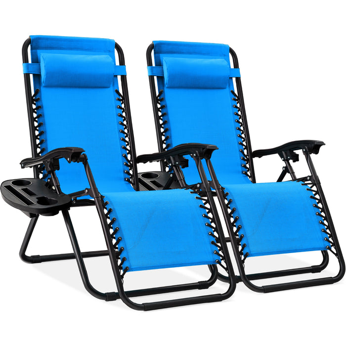 Set of 2 Adjustable Zero Gravity Patio Chair Recliners w/ Cup Holders