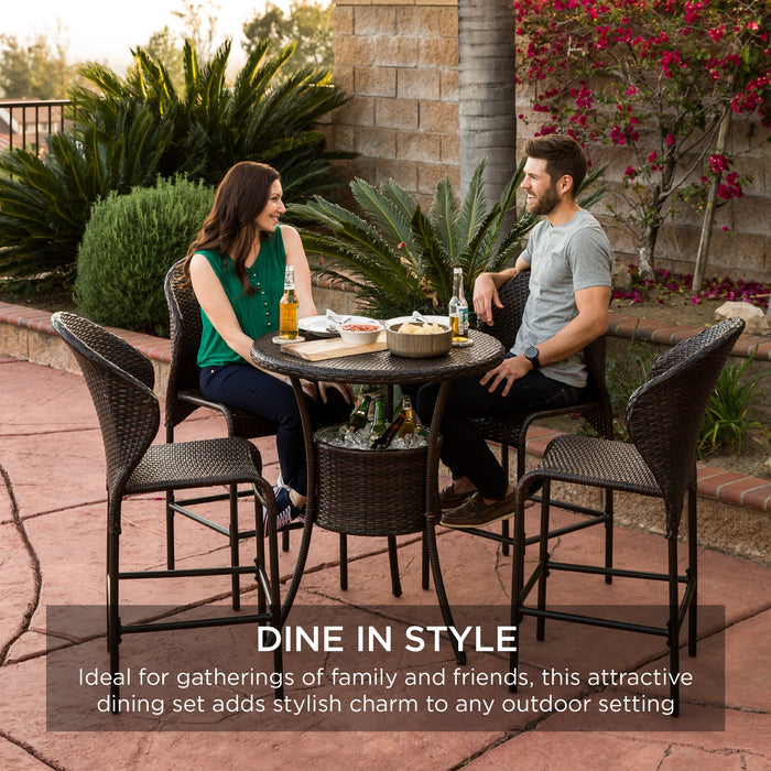 5-Piece Outdoor Wicker Bar Bistro Set for Patio, Porch w/ Ice Bucket