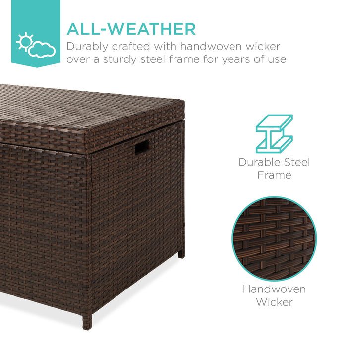 Indoor Outdoor Wicker Storage Box w/ Steel Frame, Lift-Up Top - 136 Gal