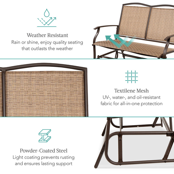 2-Person Patio Loveseat Swing Glider, Bench Rocker w/ Armrests