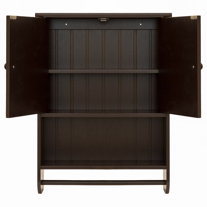 Bathroom Wall Storage Organization Cabinet w/ Double Doors, Towel Bar