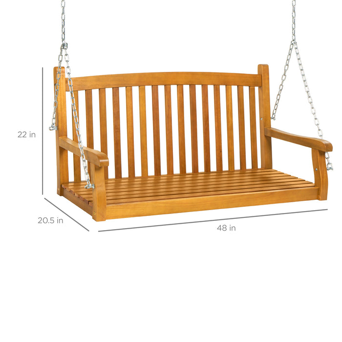 Wooden Curved Back Hanging Porch Swing Bench w/ Mounting Chains - 48in