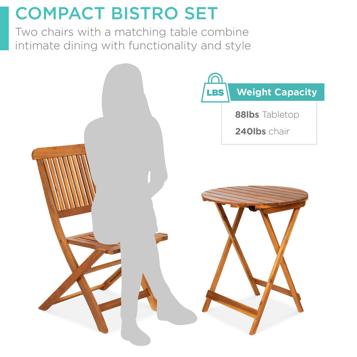 3-Piece Acacia Wood Bistro Set w/ Folding Table, 2 Chairs