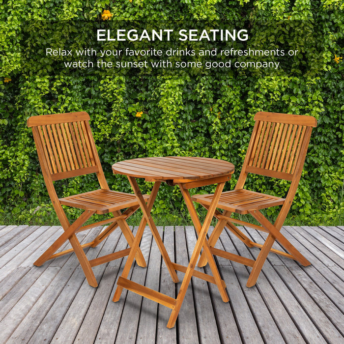 3-Piece Acacia Wood Bistro Set w/ Folding Table, 2 Chairs