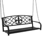 2-Person Outdoor Metal Hanging Swing Bench w/ Fleur-de-Lis Accents