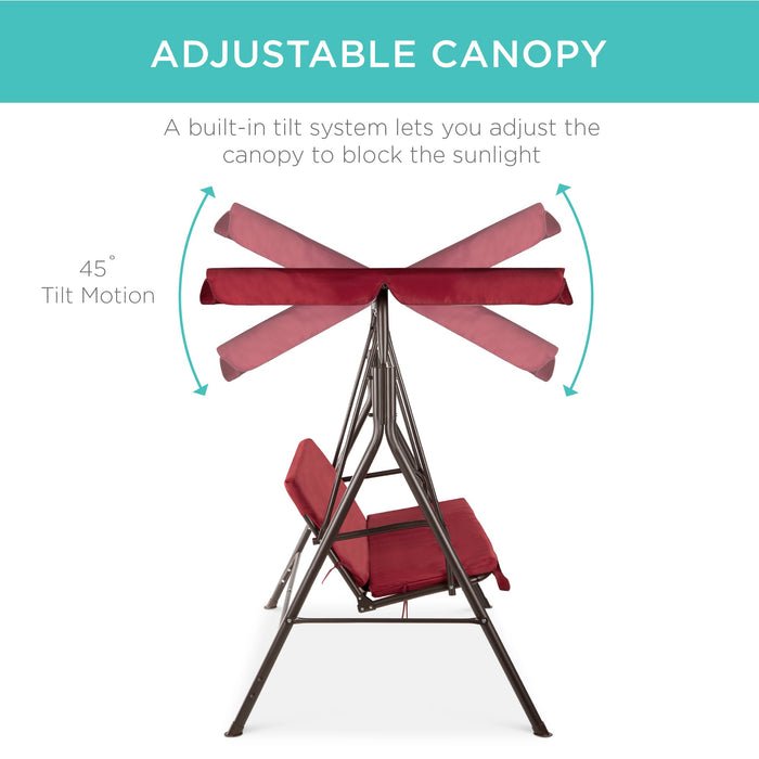 2-Person Outdoor Canopy Swing Glider Furniture w/ Cushions, Steel Frame