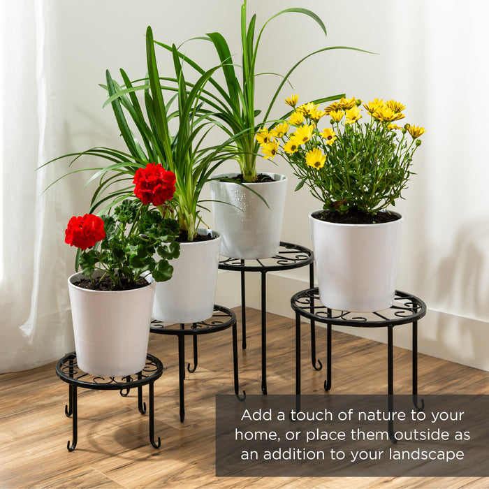 Lot de 4 supports de plantes gigognes en métal pour intérieur et extérieur, supports de pots de fleurs