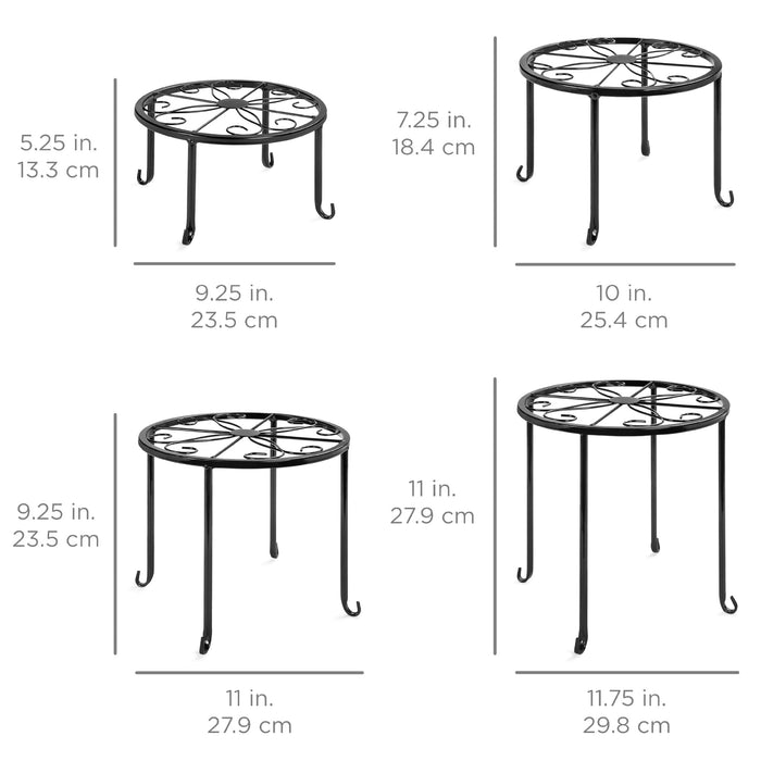 Lot de 4 supports de plantes gigognes en métal pour intérieur et extérieur, supports de pots de fleurs