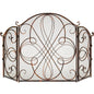 3-Panel Wrought Iron Metal Fireplace Screen Cover w/ Scroll Design - 55x33in