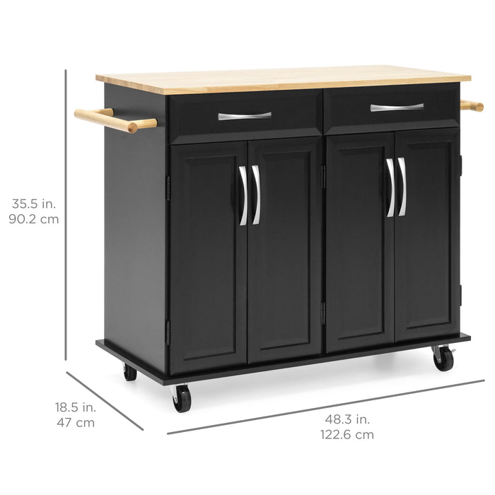 Utility Kitchen Cart w/ Storage Cabinets, Handles, Cutting Board